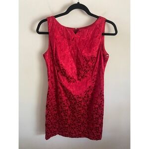 Be Smart Vintage‎ Red Floral Devore Mini Dress Sleeveless Sheath 7/8 USA